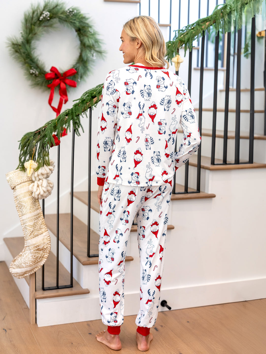 Family Matching Christmas Pajamas Gnome Print White