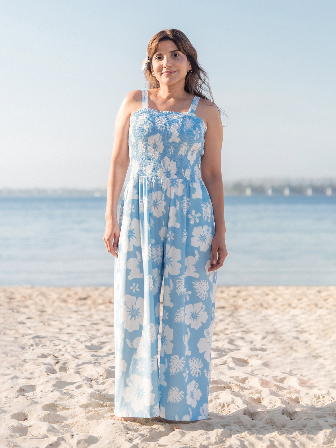 Mono / Vestido / Camisa Tropical Floral a Juego para la Familia Disney Stitch Azul Claro