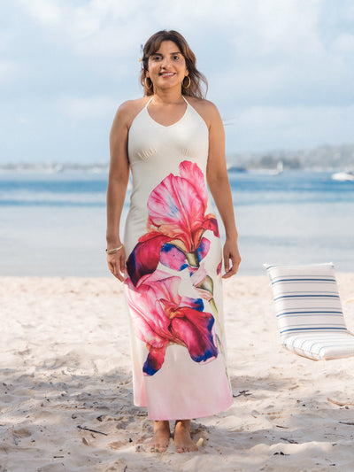 Mommy & me Casual Outfit Floral Print T-shirt or Halter Dress Summer Set for Vacation Apricot
