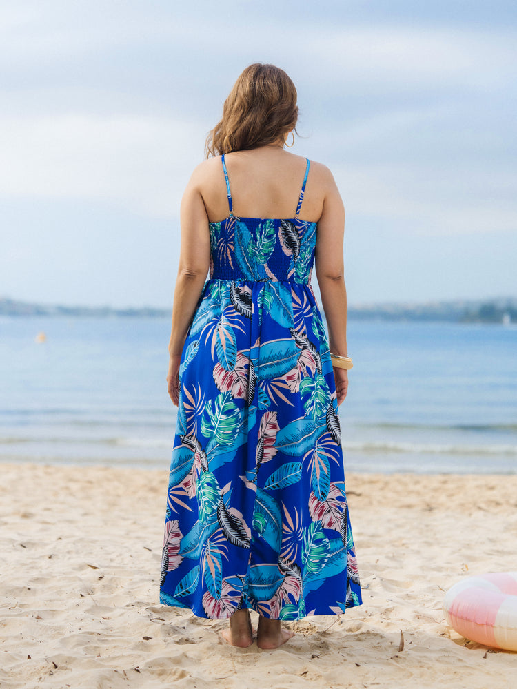 Family Matching Tropical Dress & T-shirt Set – Blue Floral Print for Dad, Mom, Girls & Baby, Perfect for Summer Vacations and Family Photos Blue